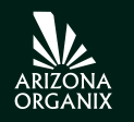 Arizona Organix logo with stylized sun rays above the text "Arizona Organix" on a dark background.